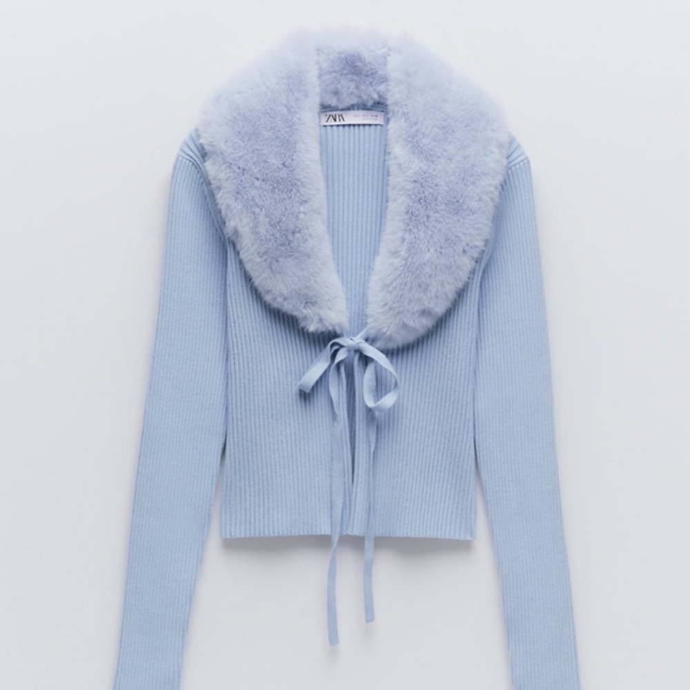 Zara Light Blue Fuzzy Collar Cardigan